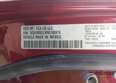 2024 Ram 2500 Big Horn 4X4 6'4 Box from USA, damaged, VIN 3C6UR5DLXRG193976